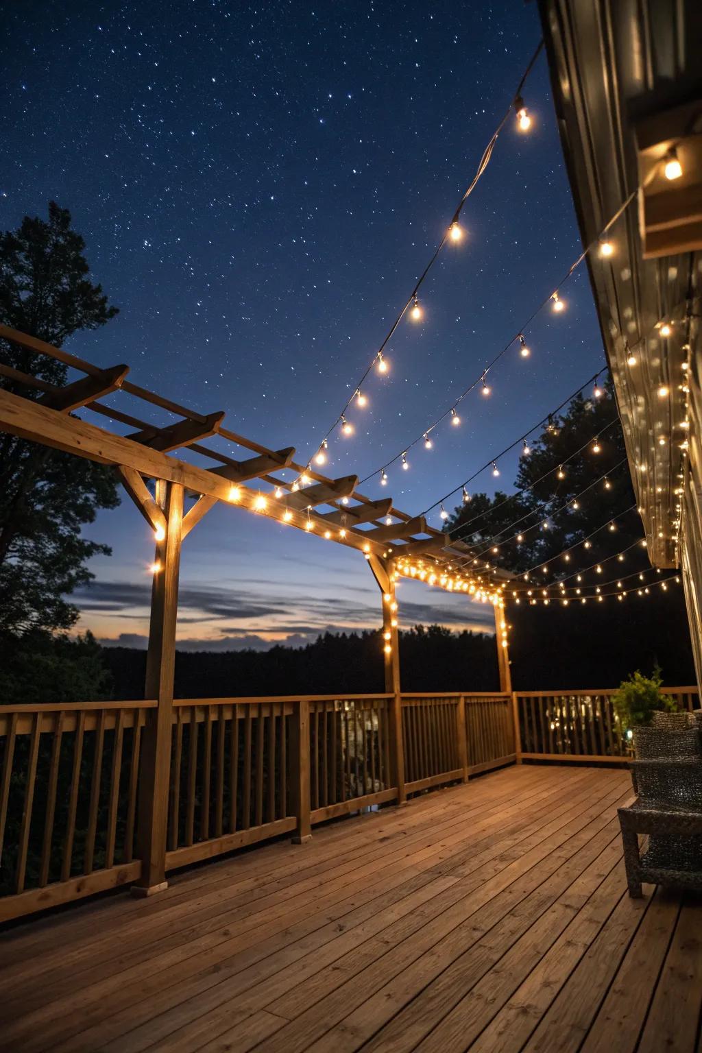 Solar fairy lights cast an enchanting glow on any deck.