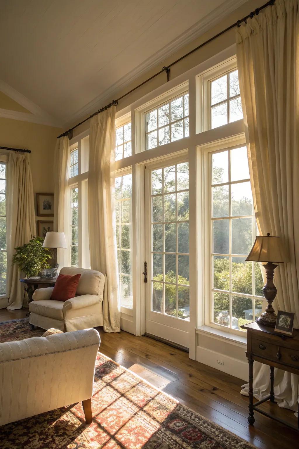 Sunlight graces a beautifully styled Southern living area.