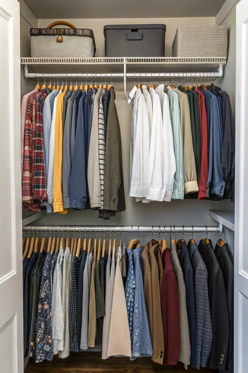 Using double rods means you can take full advantage of vertical space, effectively doubling your hanging capacity.