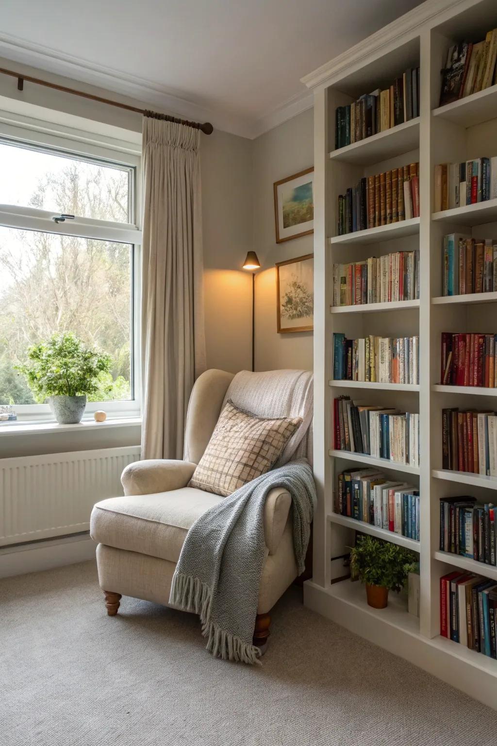 A peaceful reading corner is a delightful haven for those who adore books.