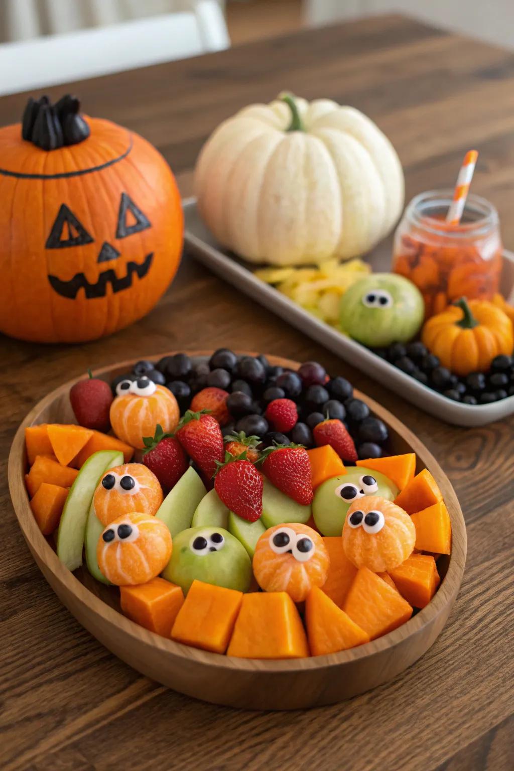 A spectacular Halloween fruit arrangement that's equally spooky and delicious.