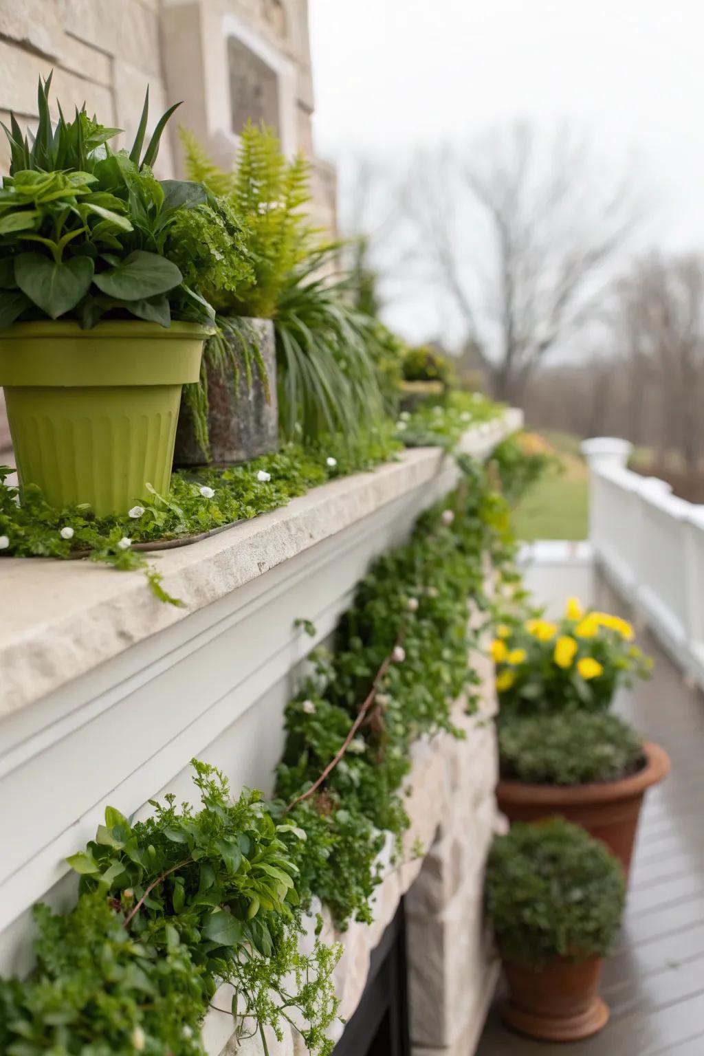 Greenery breathes fresh vitality into any spring mantel setting.