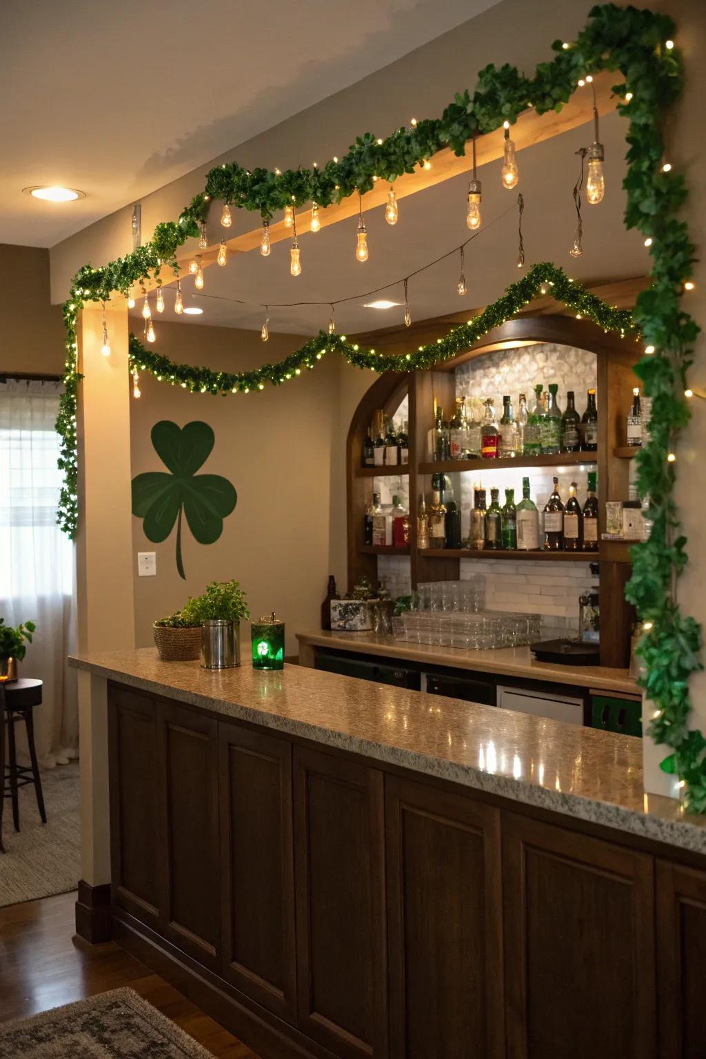A dash of green with shamrock garlands perfectly captures the St. Patrick's Day spirit.