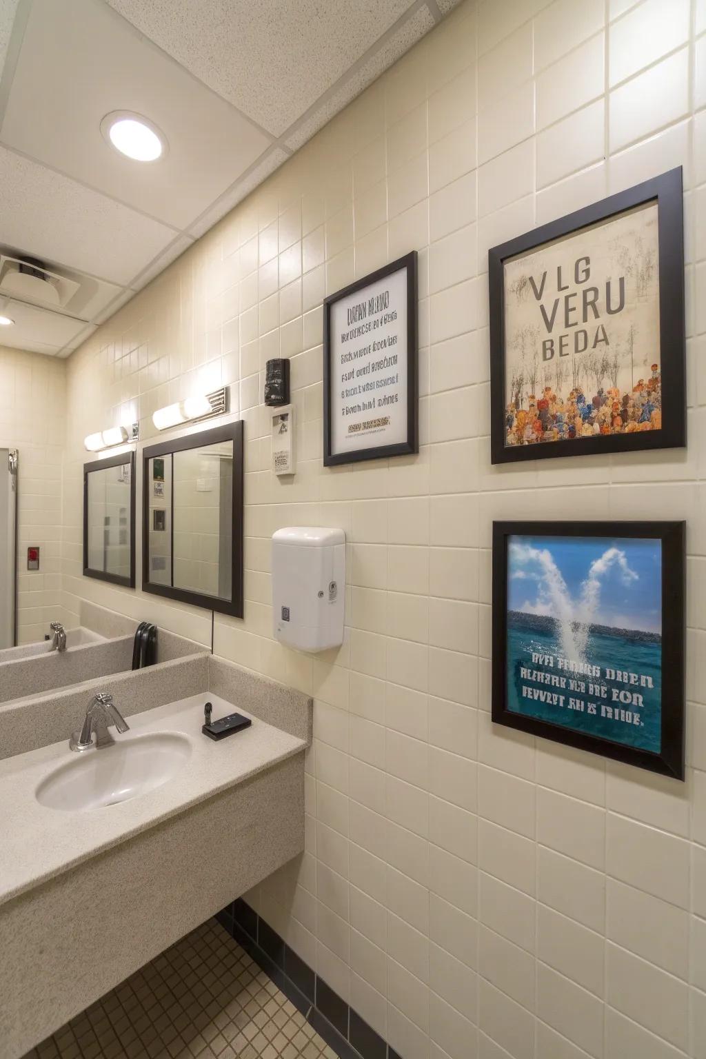Inspiring quotes adorning a staff bathroom inject a welcome dose of positivity.
