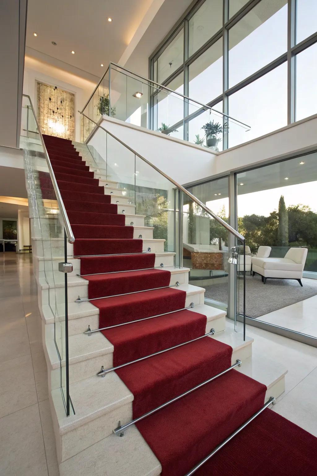 An exquisite textile runner turns this staircase into an inviting focal point.