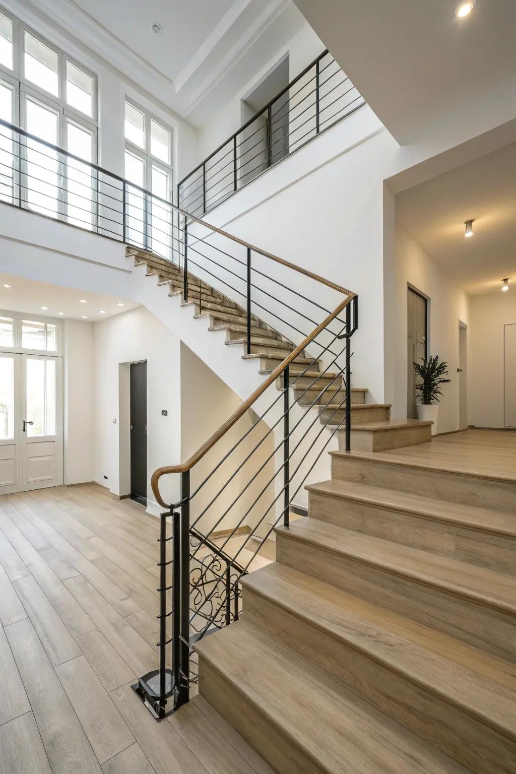 Minimalist metal railings provide a refined and contemporary element.