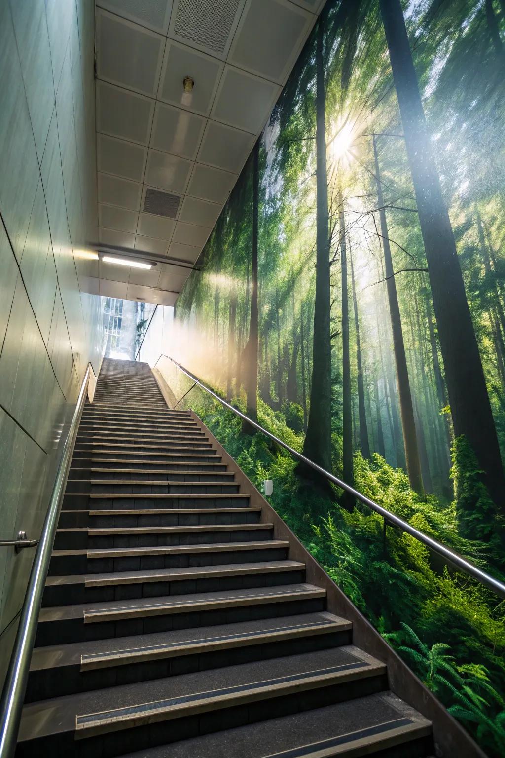 Stroll through a forest every day with a mural filled with trees.