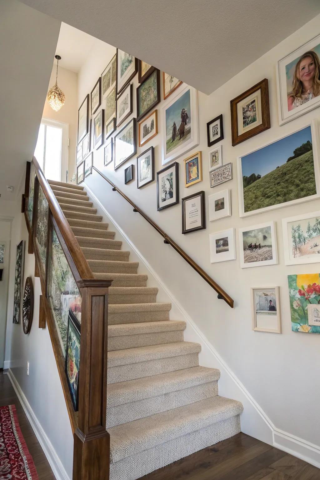 Add your personal touch to your stairway with a gallery wall of beloved memories.