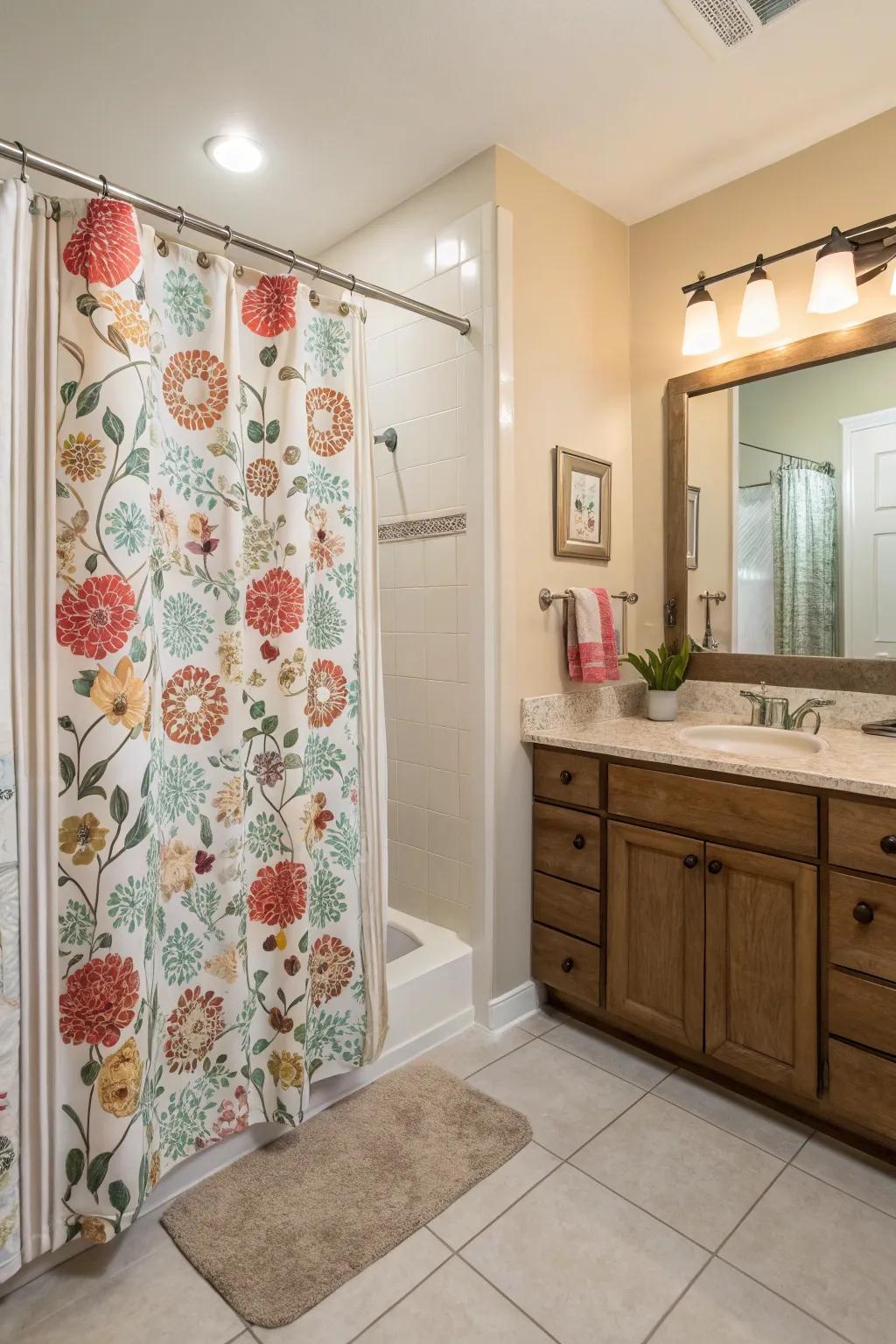 Floral patterns infuse a hint of nature into your bathroom's ambiance.