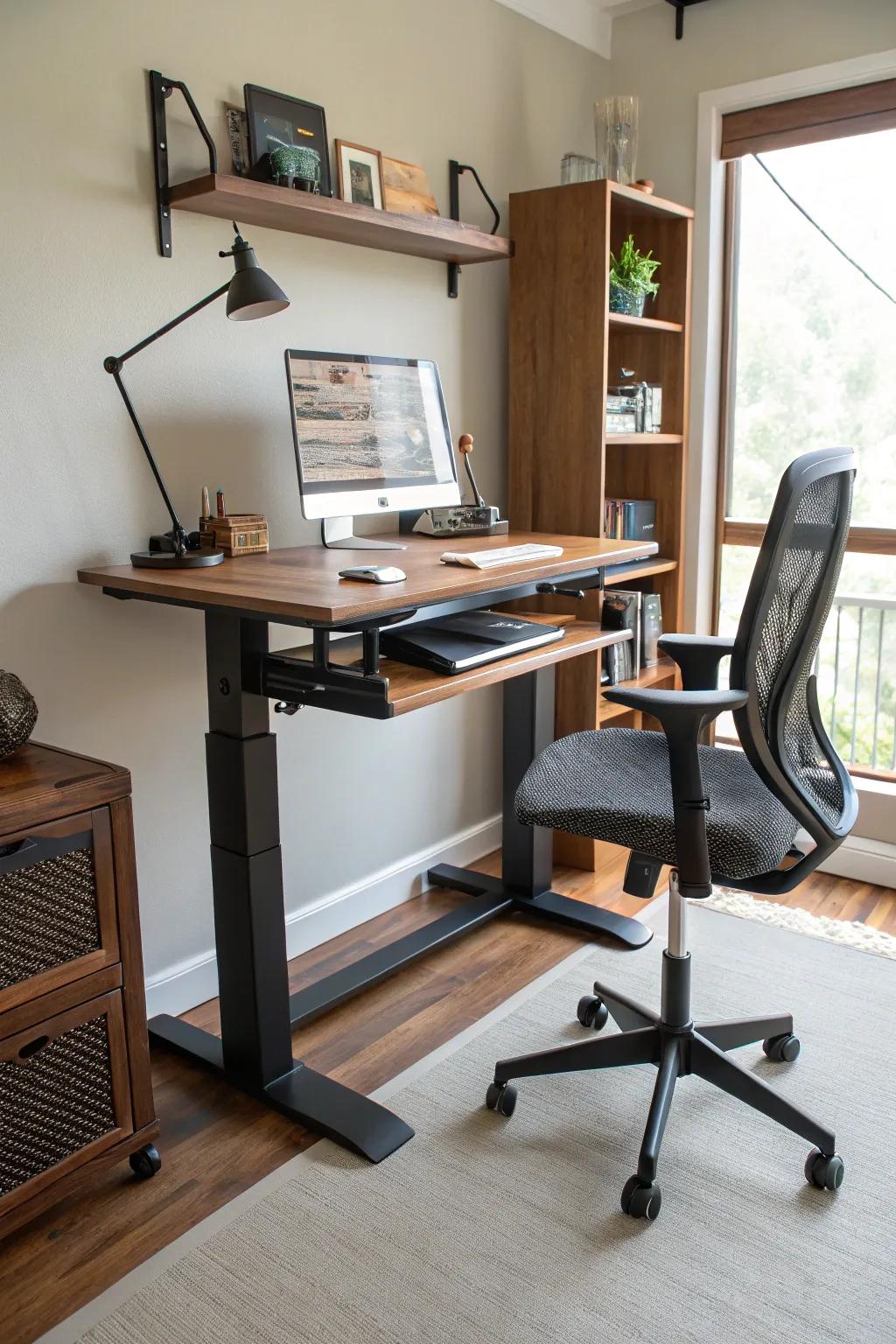 A flexible upright desk setup made for ease and getting things done.