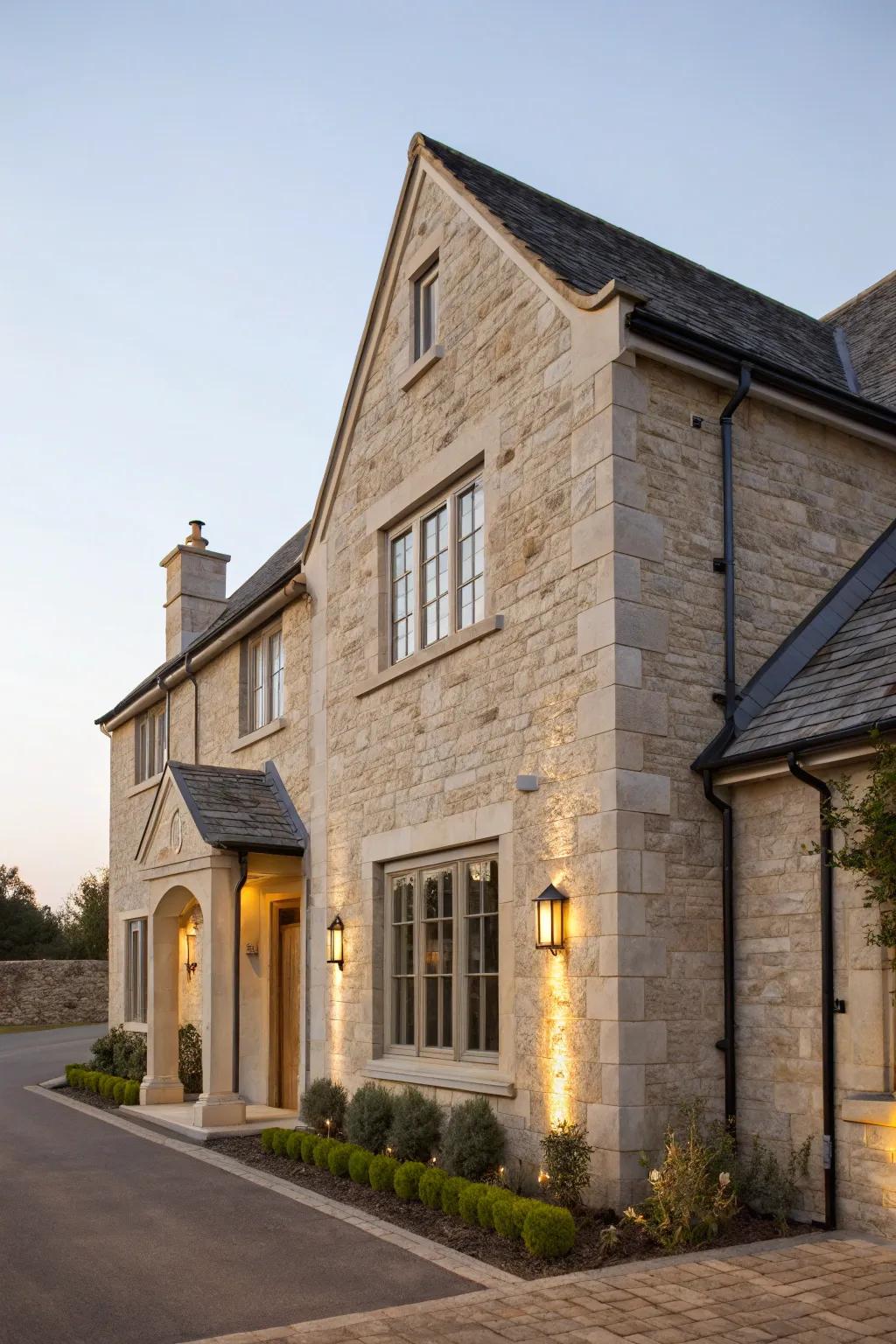 A classic home showcasing a natural limestone stone facade.