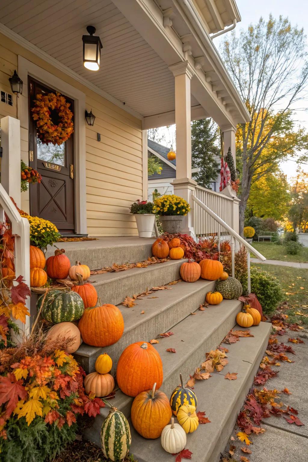 A welcoming and charming autumn-themed stoop porch.