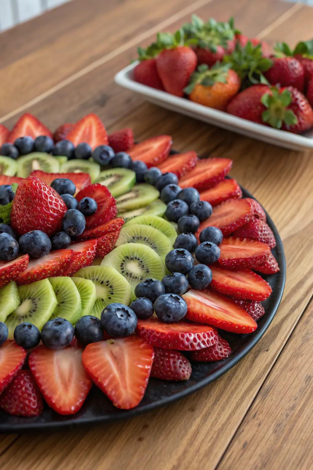 A captivating fruit platter showcasing strawberries among a variety of other fresh fruits.