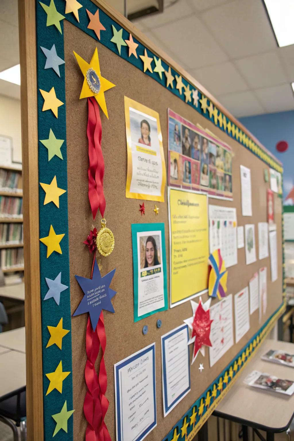 Emphasizing accomplishments with vibrant stars and ribbons.
