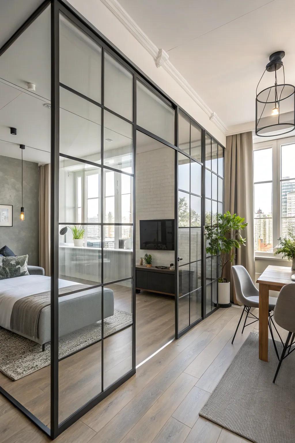 Clear panels split a studio beautifully while letting light through.