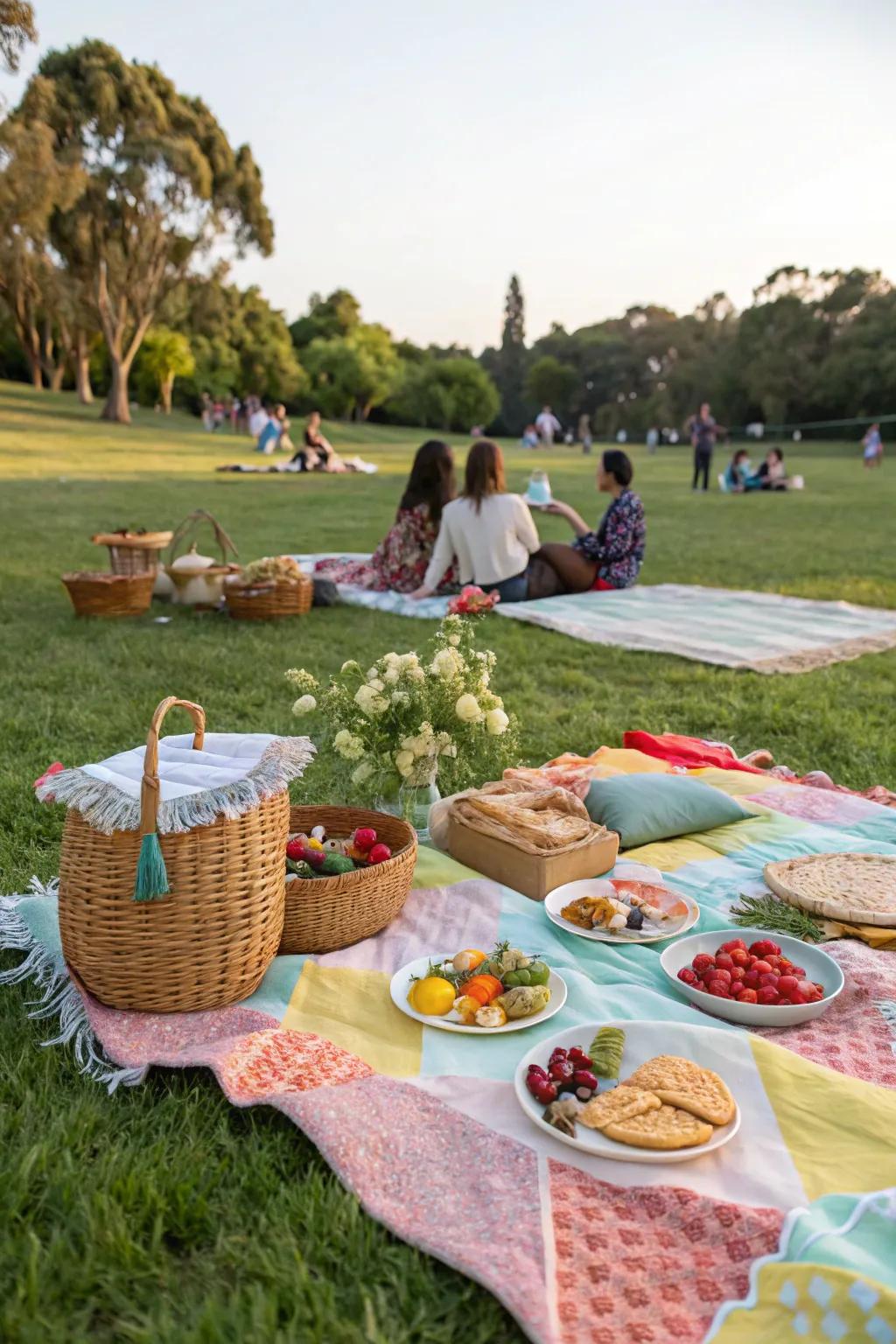 A peaceful picnic in the park sets the stage for a laid-back birthday celebration.