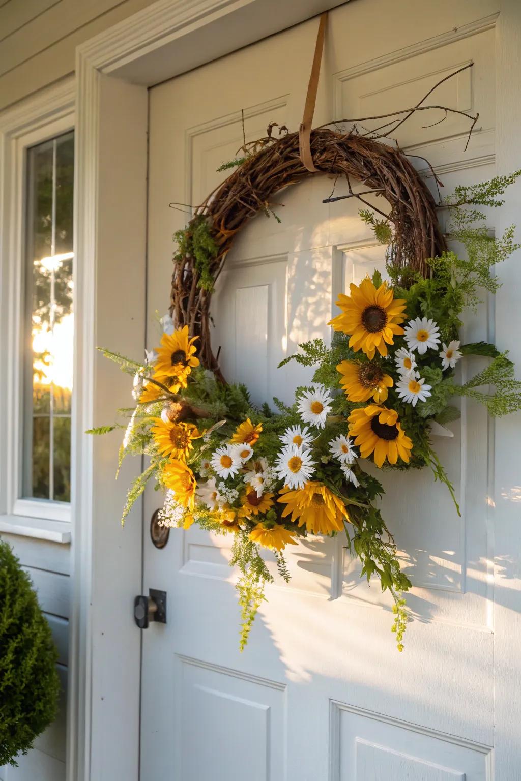Illuminate your entrance with traditional summer flowers.