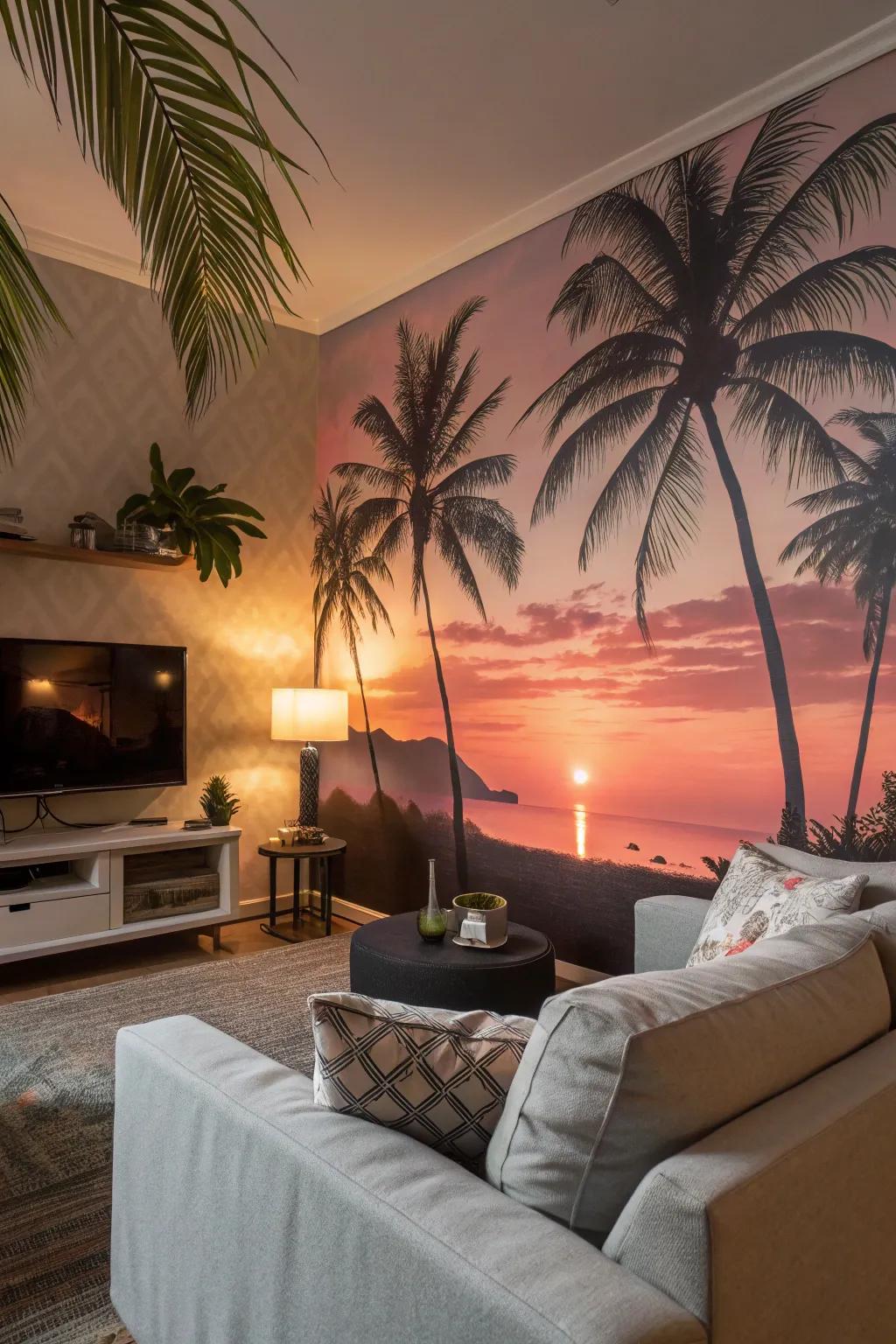 Experience coastal vibes with tropical wallpaper.