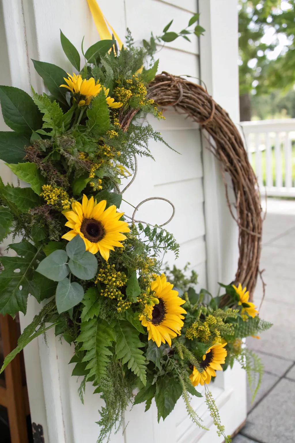An ageless vine sunflower garland, ideal for any time of year.