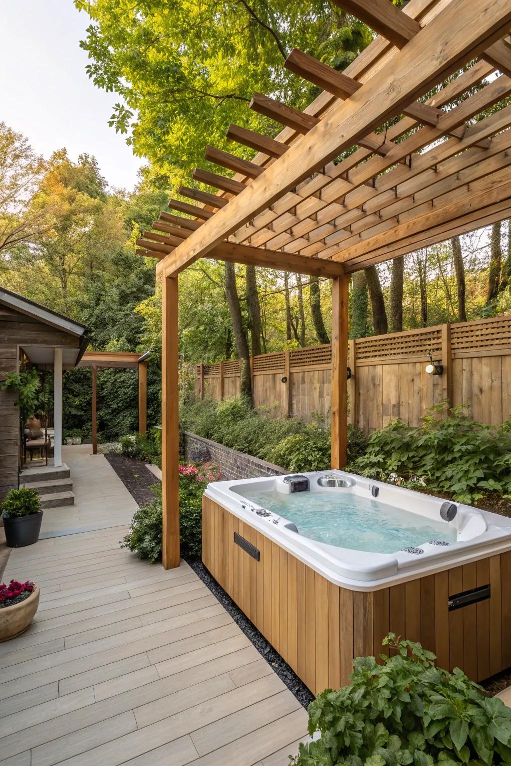 A wooden structure brings warmth and allure to your swim spa.