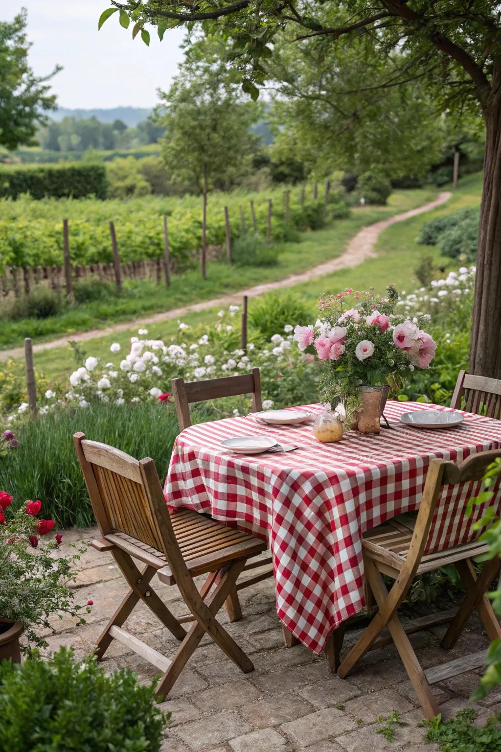 A quintessential gingham tablecloth instantly turns any table into a barbecue-ready focal point.