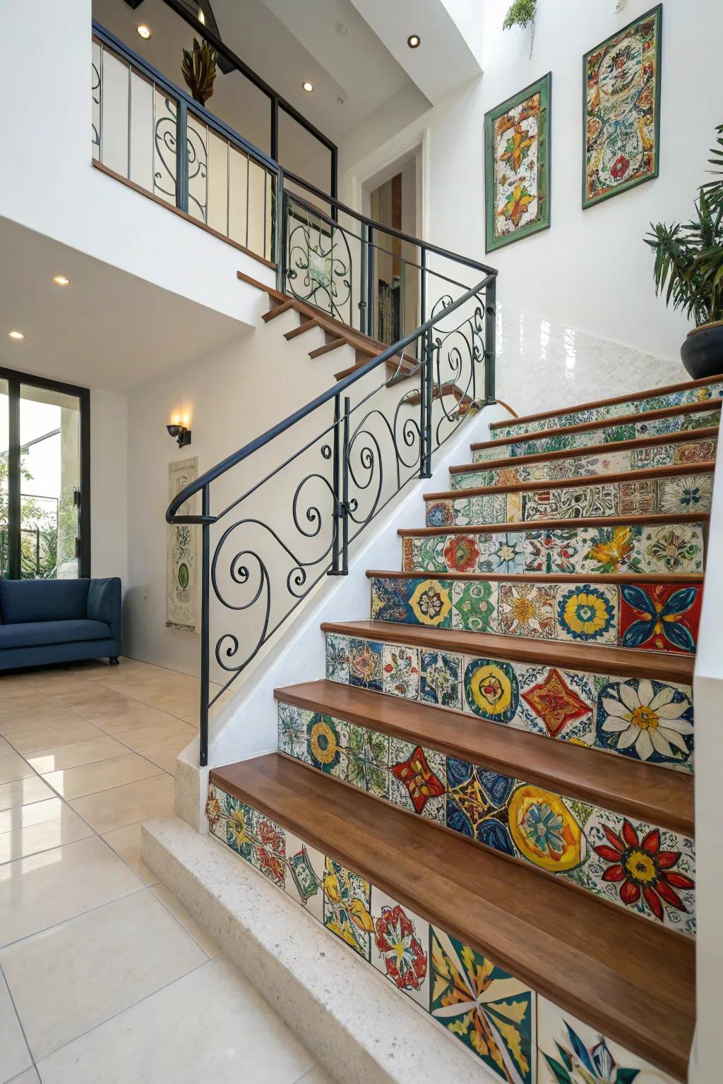Elevate your staircase into a piece of art using Majolica mosaics.