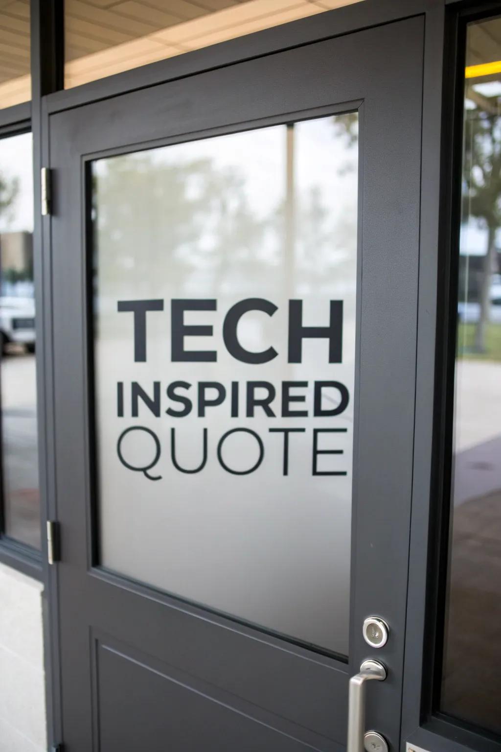 A door beautifully displaying an inspiring tech quote in a modern, stylish font.