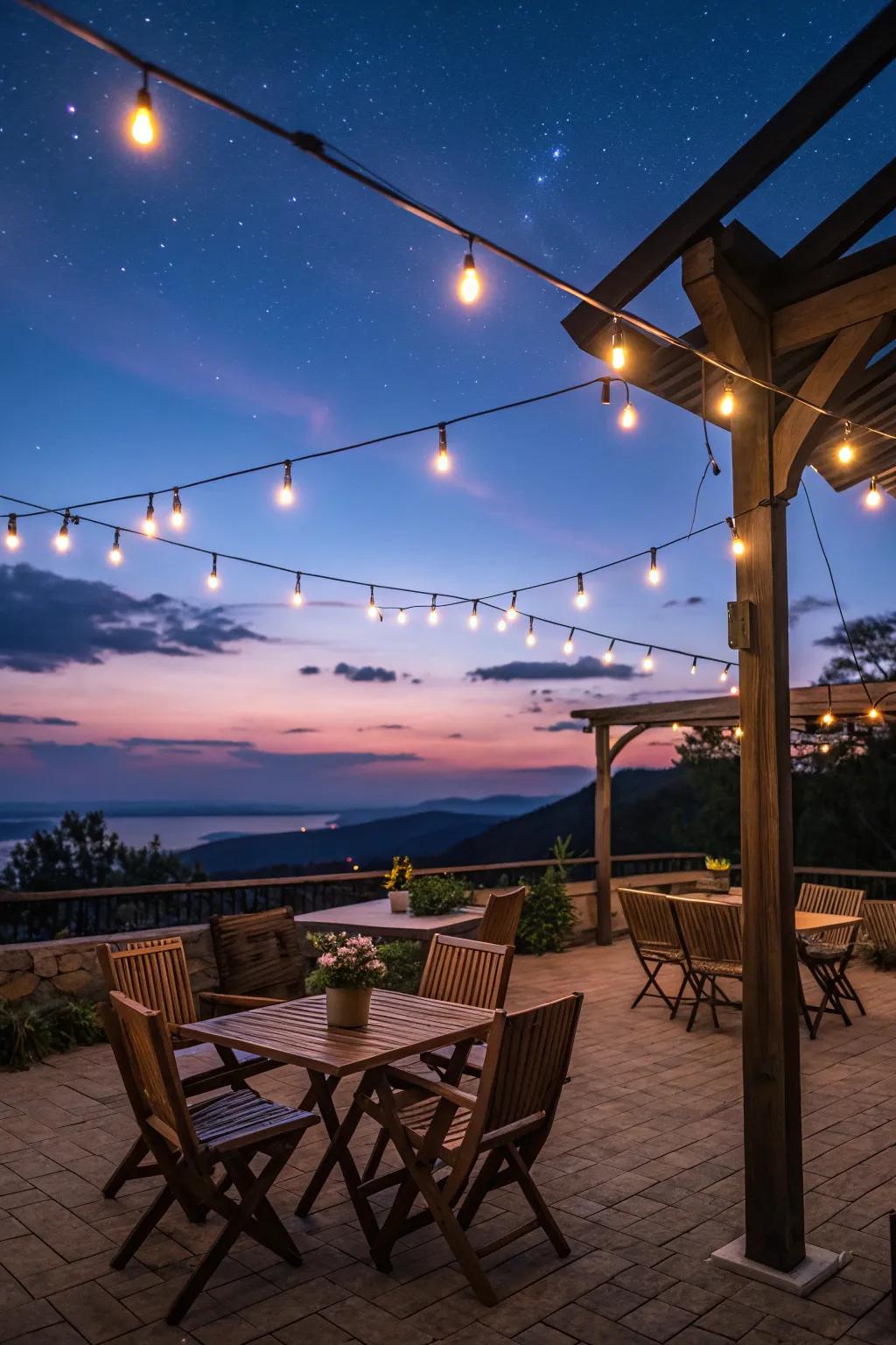 String lights introduce a bit of enchantment to any terrace.