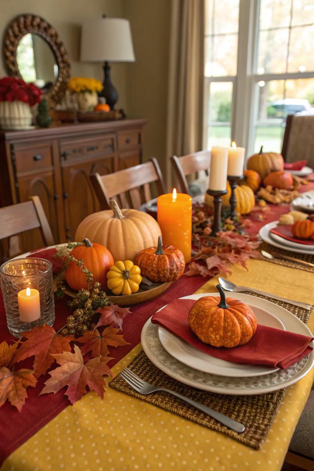 Warm colors can morph your table into a festive autumnal scene.