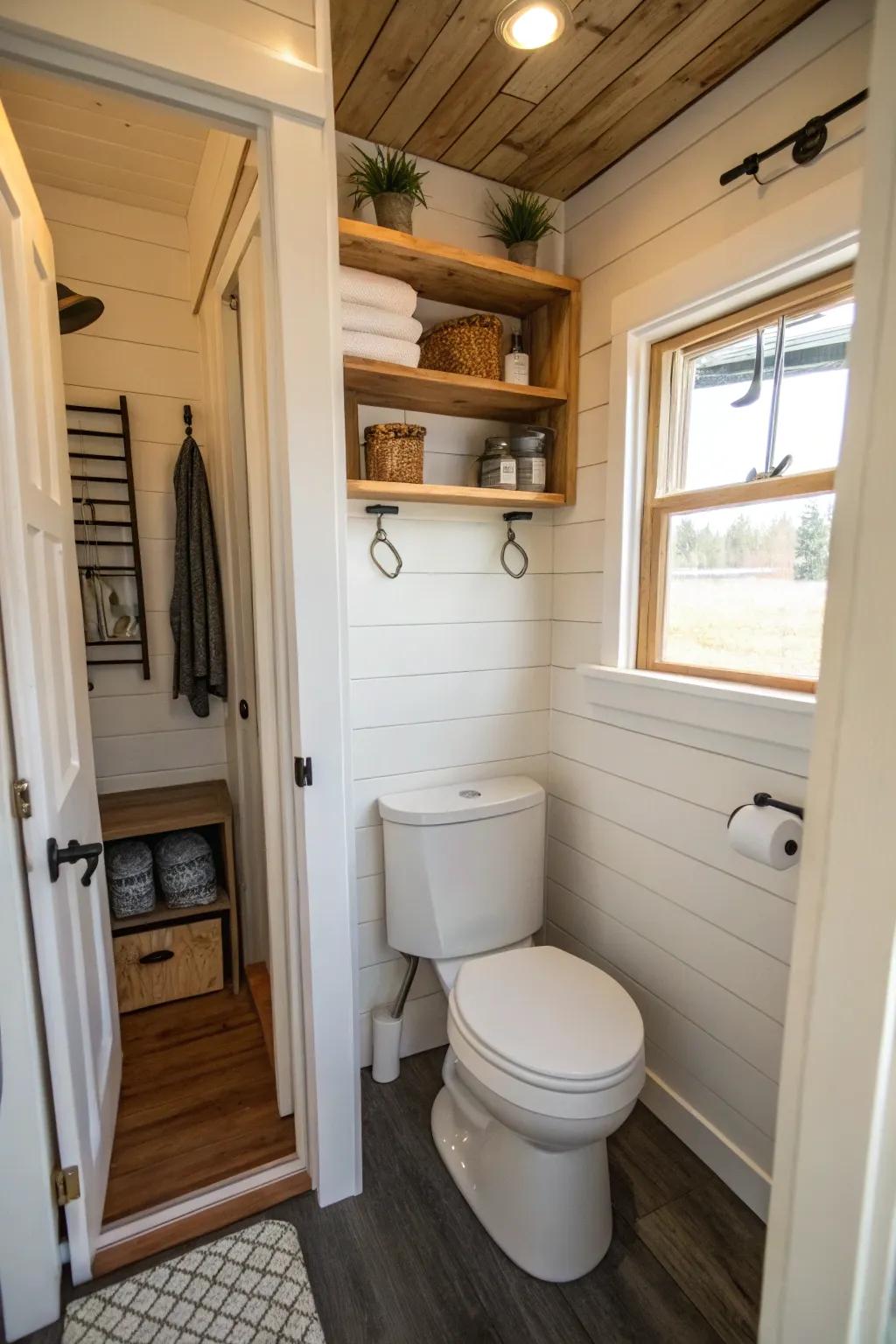 A corner toilet smartly placed to maximize available space.