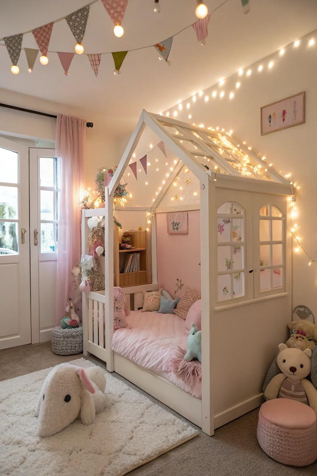 An enchanting house-themed bed, ideal for young dreamers.