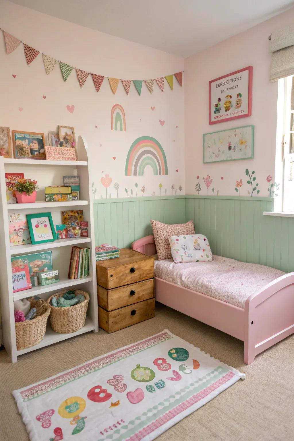 A toddler girl's room adorned with soft, pastel accents.