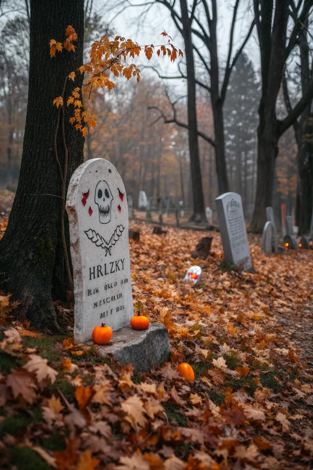 A witty epitaph can bring laughter to your spooky scene.