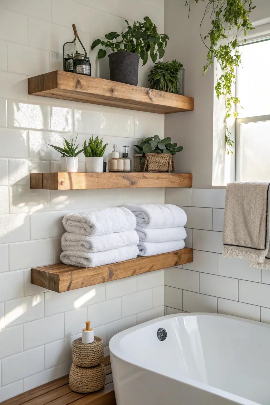 Weightless shelves contribute refinement and supplementary storage capacity.