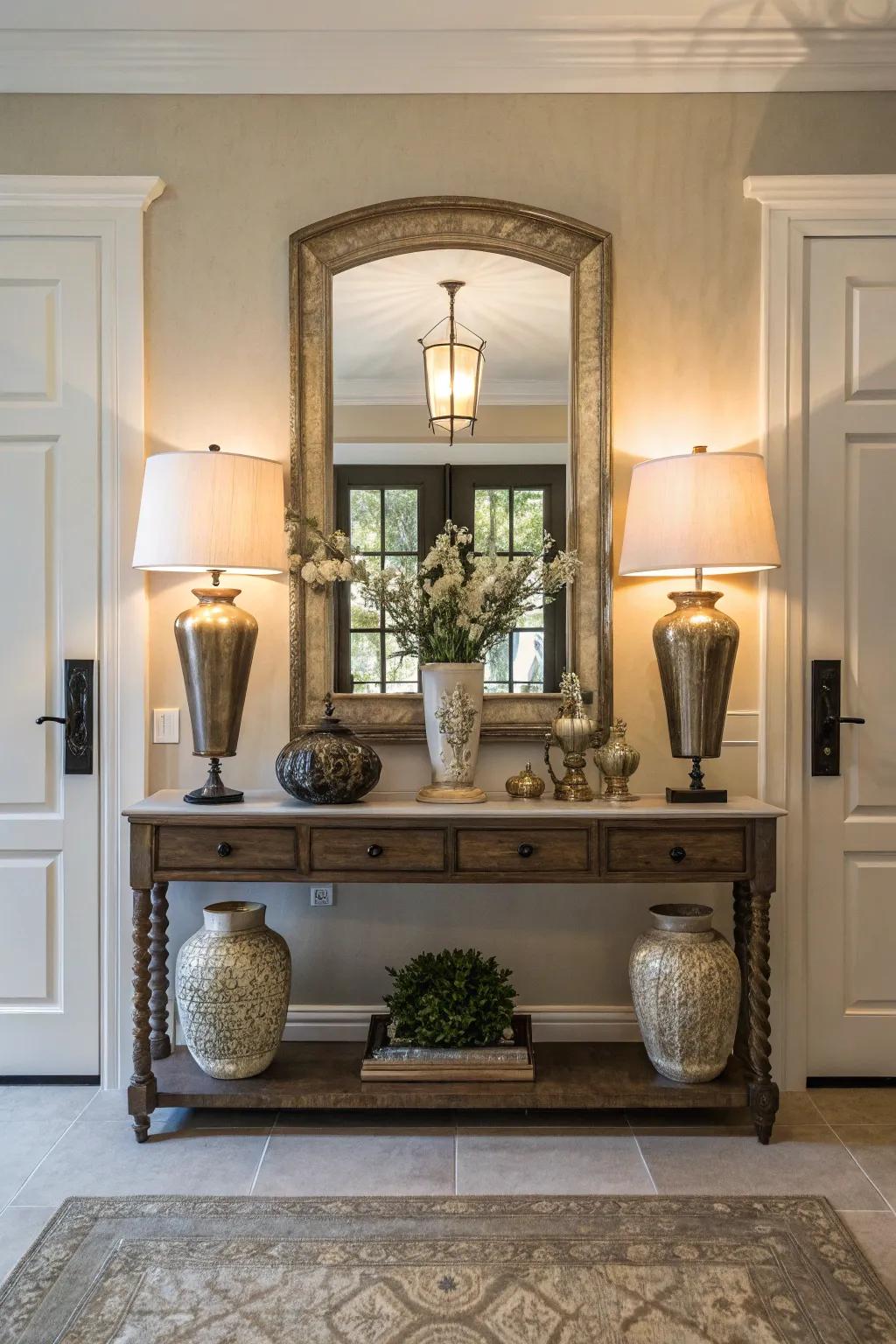Symmetrical design introduces a sense of calm and sophistication to your entryway.