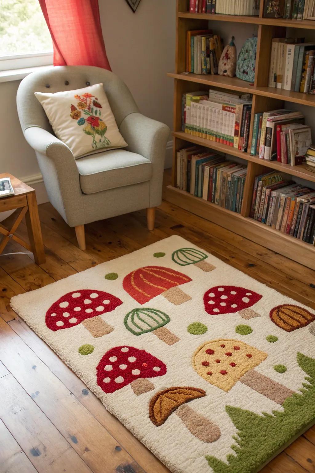 Playful mushroom patterns introduce a delightful touch to any space.