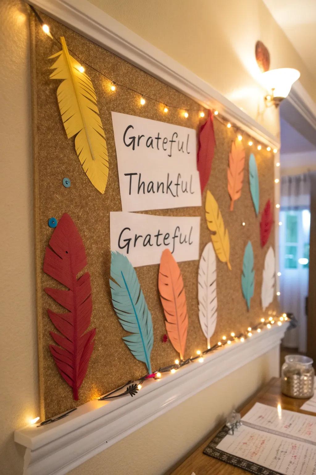 A gratitude-filled turkey bulletin board showcasing sincere messages.