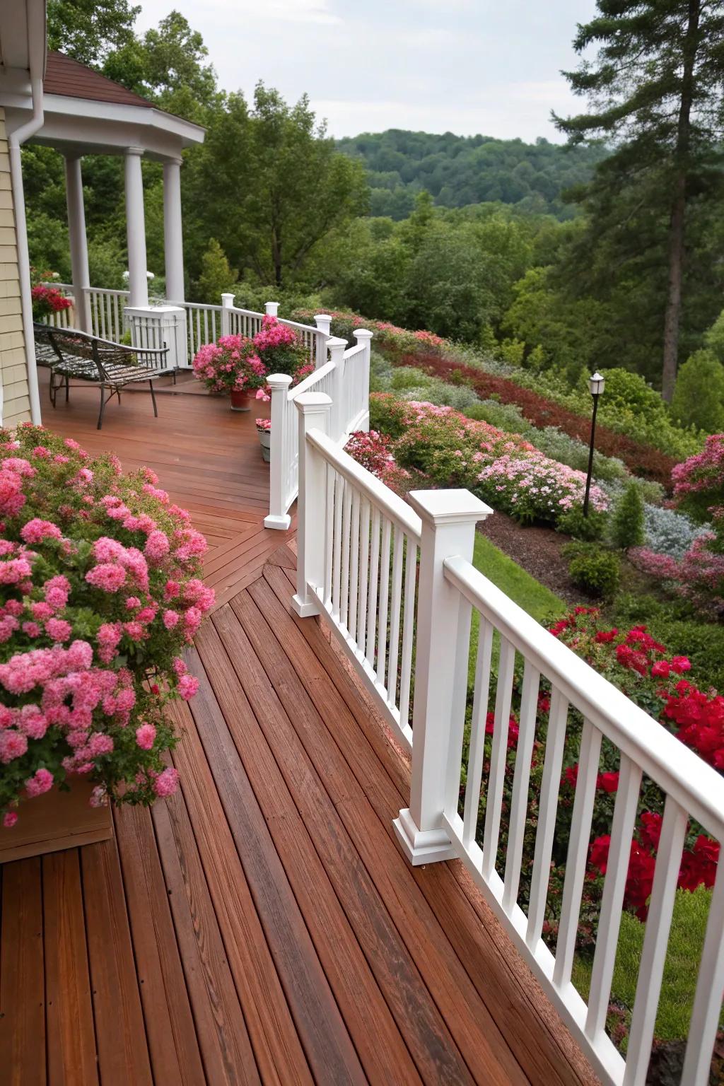 A timeless mix of warm wood and crisp white for a deck that never goes out of style.