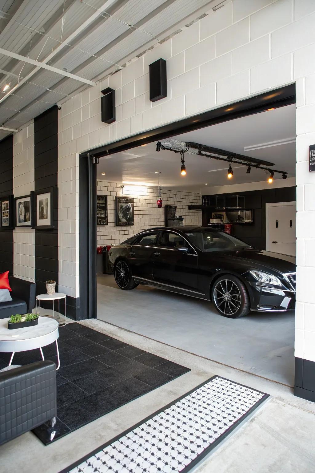 A classic black and white palette brings a touch of class to any garage.