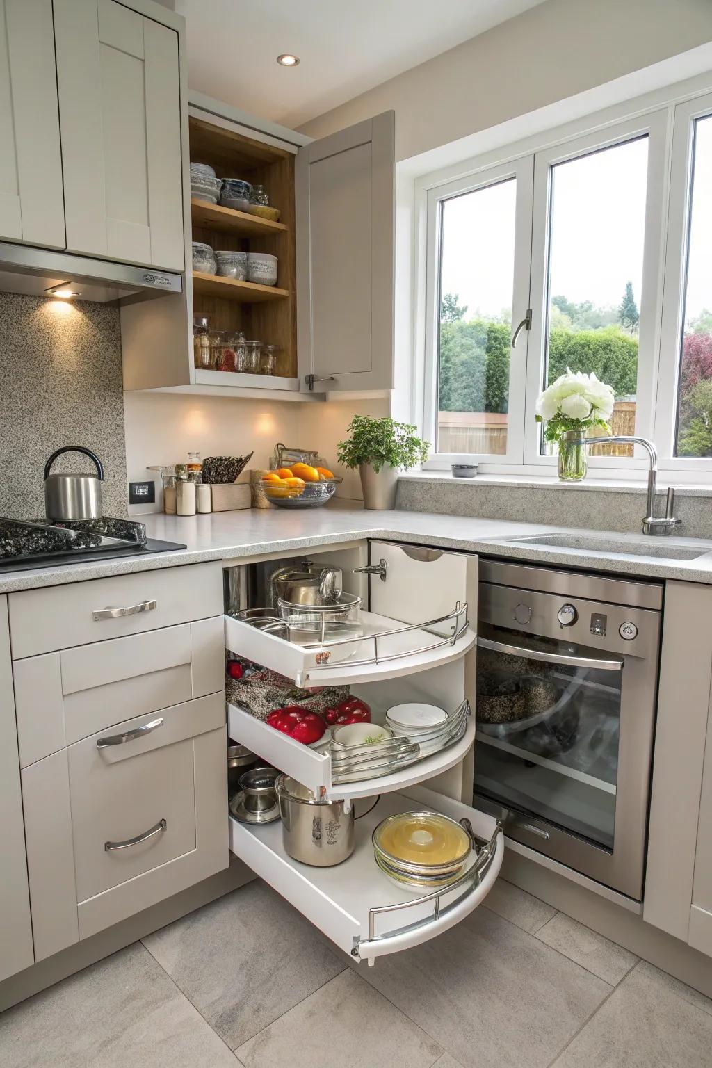 Clever corner solutions can change difficult spaces into useful storage spots.