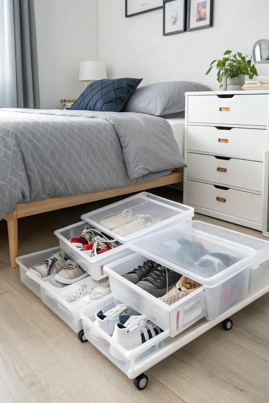 Keep your shoe collection tidy with under-bed rolling storage.