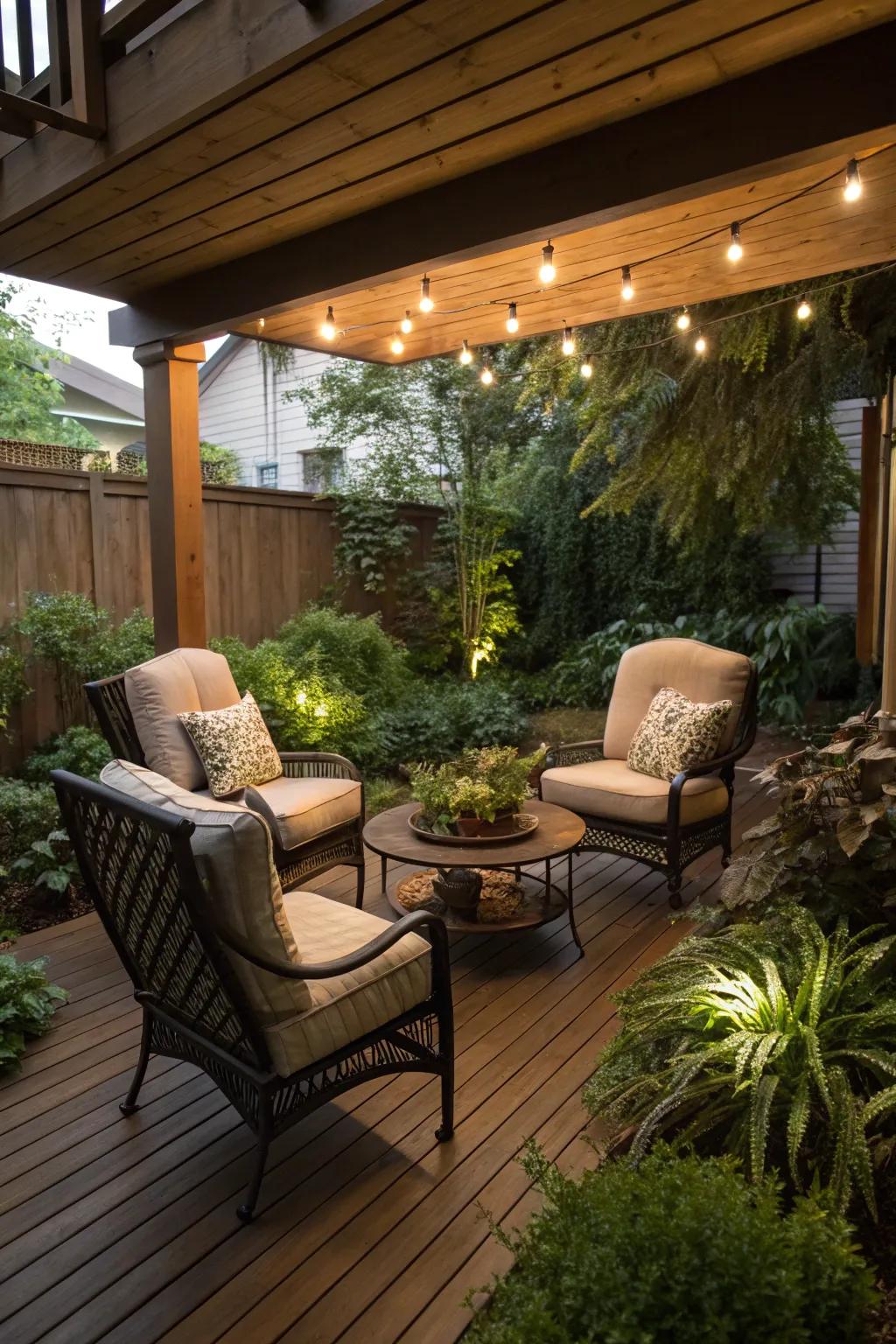 Design a snug area for unwinding beneath your deck.
