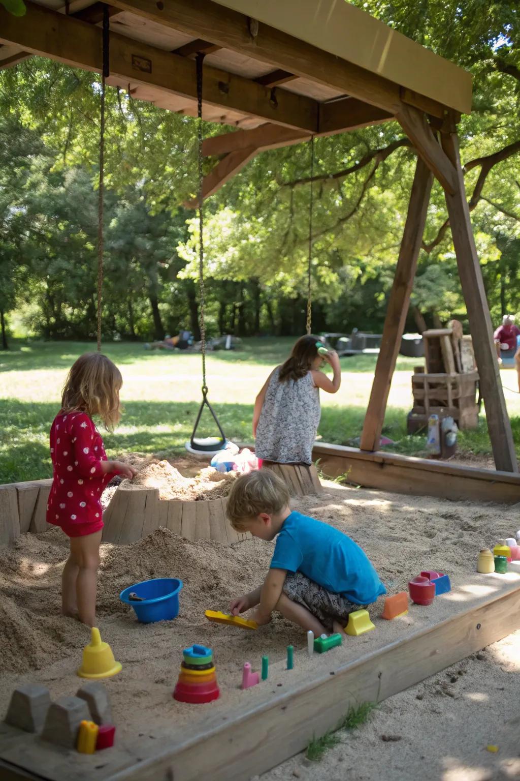A simple sandbox instantly elevates the space into a creative play paradise.