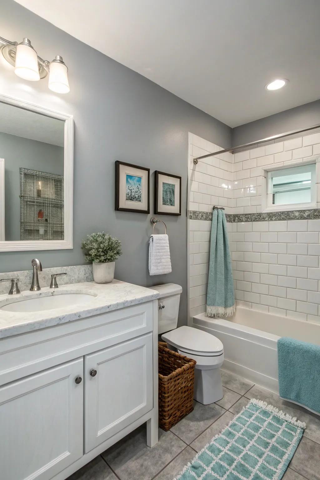 Soft hues contribute to a peaceful and all-inclusive bathroom setting.