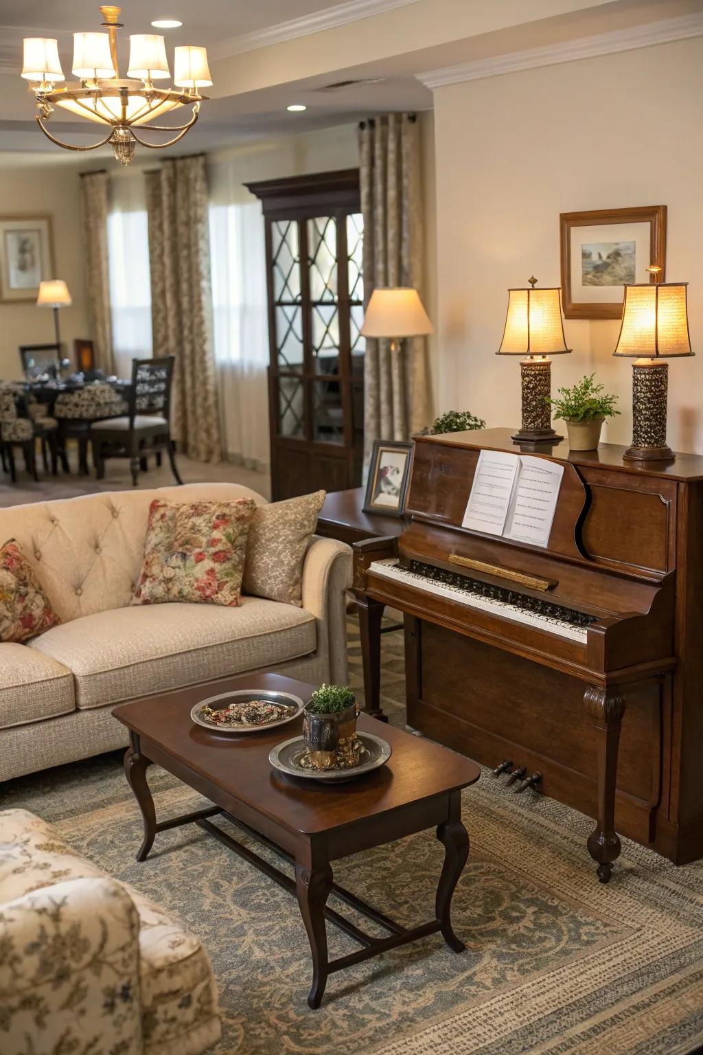 Cultivate a living area where melodies and moments come together.