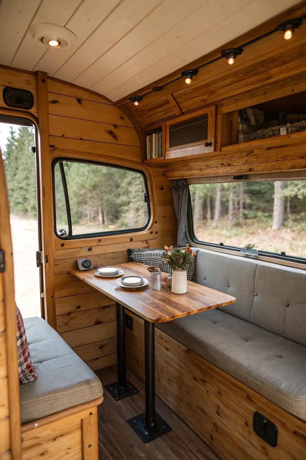 Wood interiors introduce a feeling of coziness and warmth to any van.
