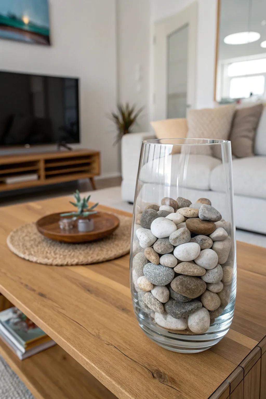 Design a tranquil setting by adding smooth stones in your vase.
