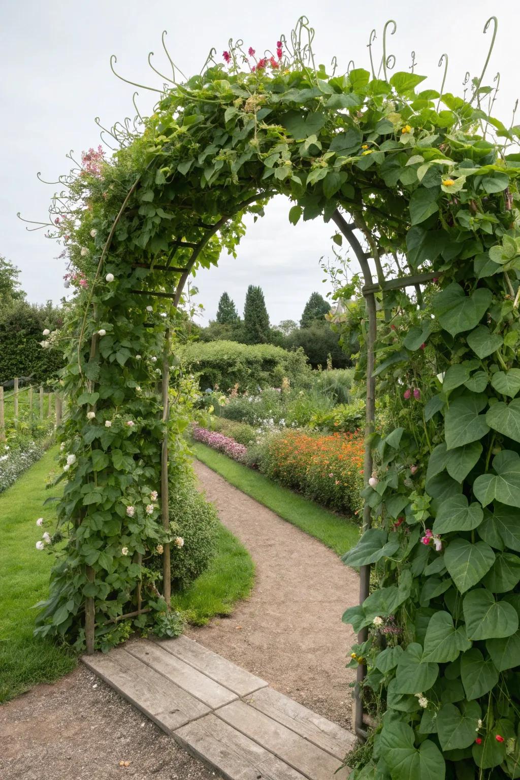 Forge an alluring entrance with an archway trellis.