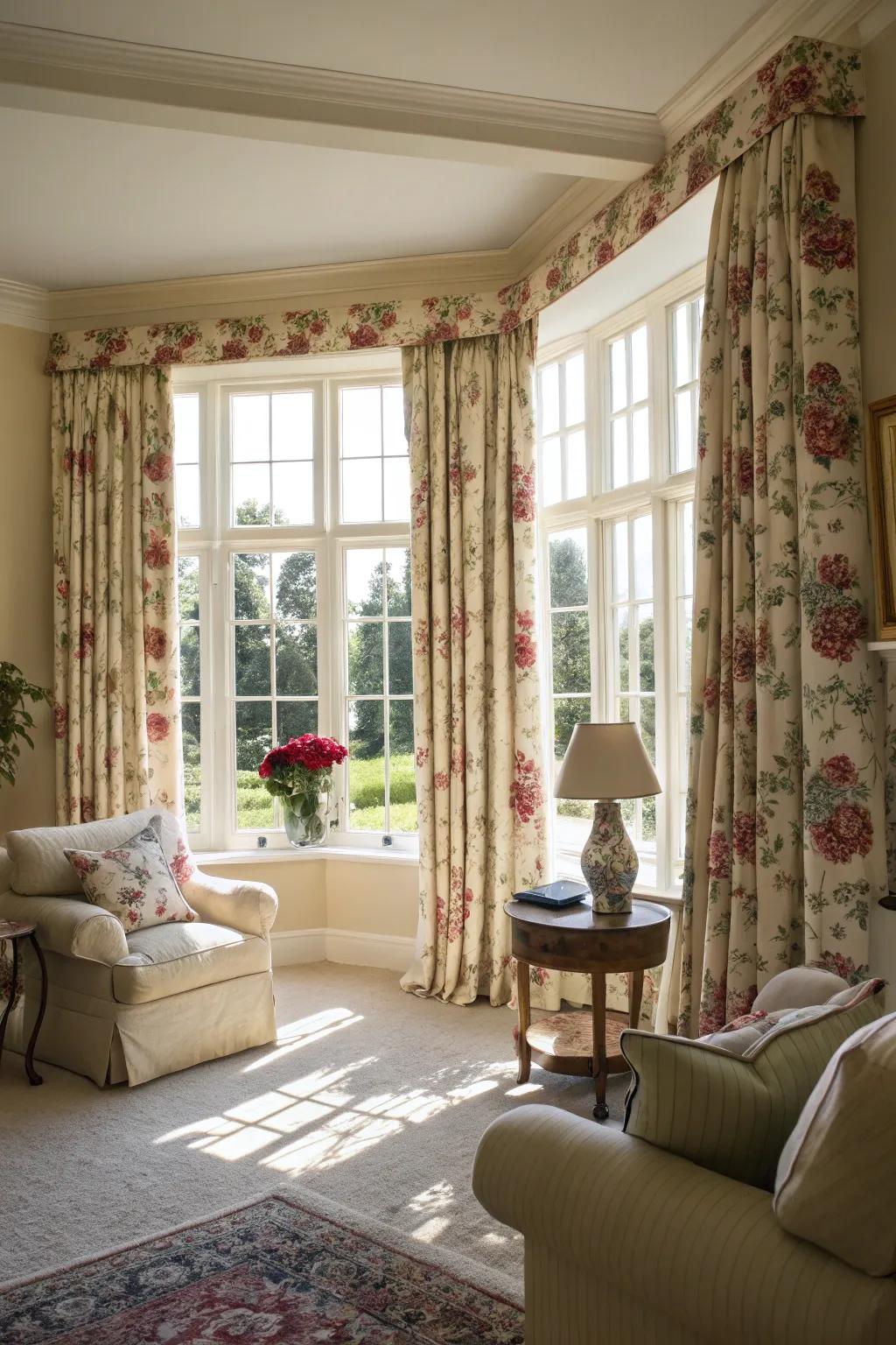 Grandiose floral window coverings can liven up any area.