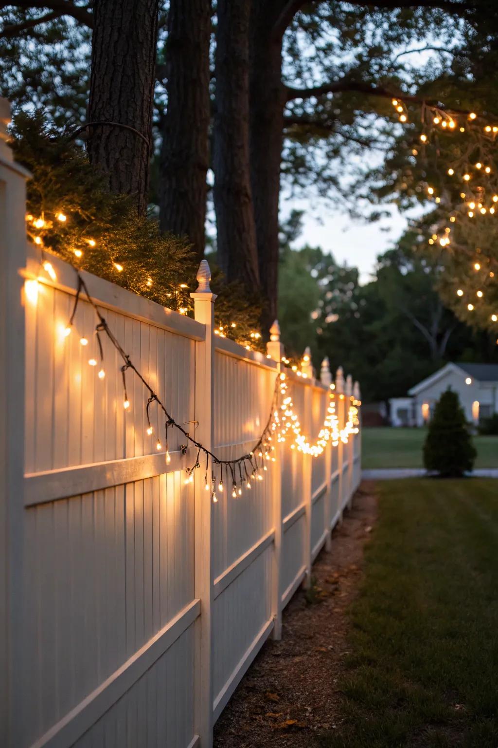 Twinkle strands impart a fanciful element to any vinyl fence.